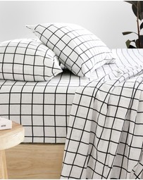 Bambury - Grid Black Flannelette Sheet Set Split King