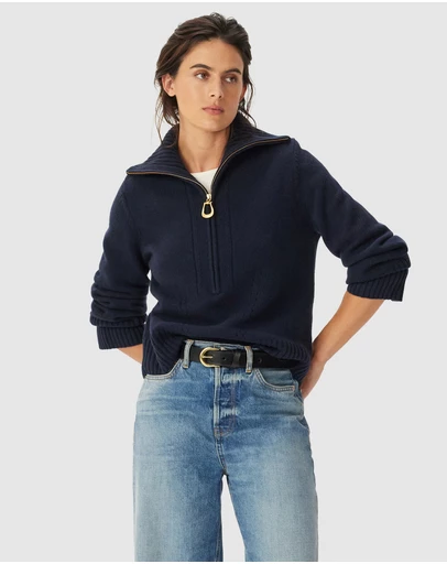 R.M.Williams - Casuarina Lambswool Zip Knit Jumper