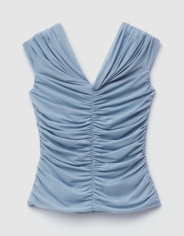 & Other Stories - Ruched V-Neck Mesh Top
