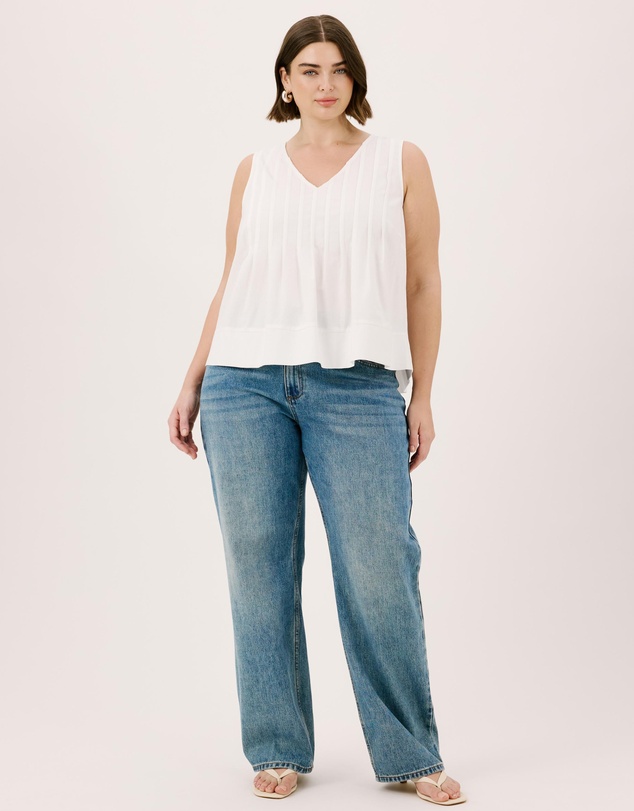 Atmos&Here Curvy - Rhea Linen Blend Pintuck Sleeveless Top
