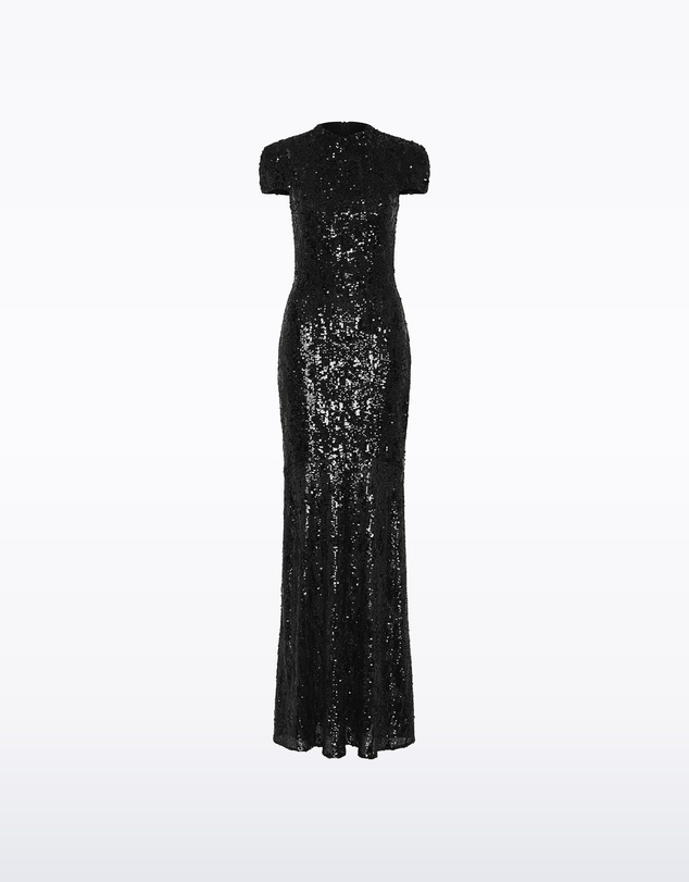 Carla Zampatti - Black Cascade Sequin Raglan Sleeve Gown