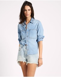 ONE TEASPOON - Nixie Classic Fit Denim Shirt - Fleetwood Blue