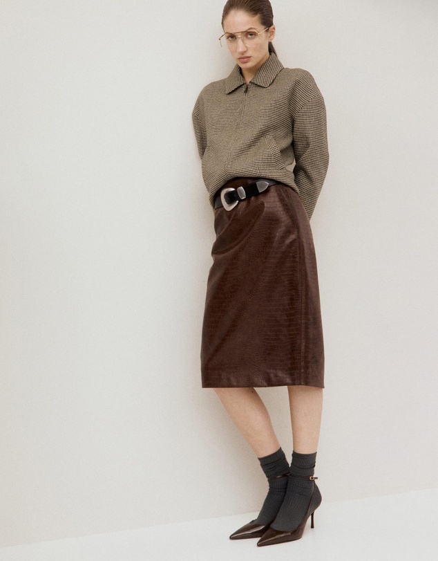 M.N.G - Croco Faux Leather Midi Skirt
