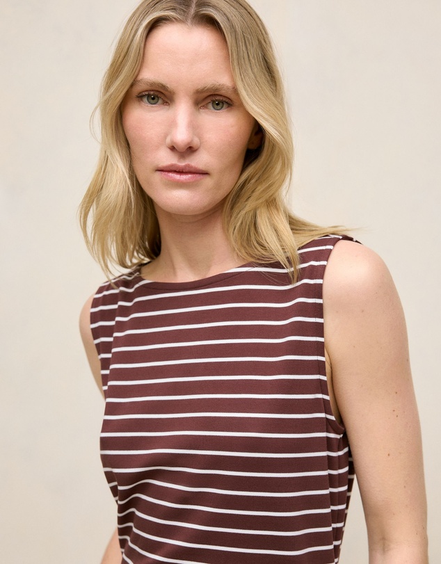 Trenery - Modal Cotton Stripe Boatneck Tank in Espresso