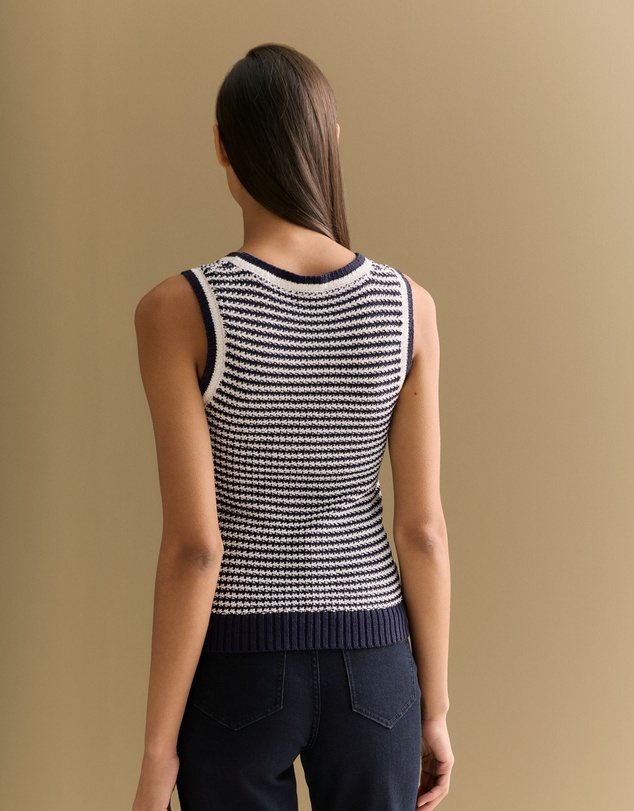 Trenery - Mercerised Cotton Knit Stitch Detail Tank in Night Sky