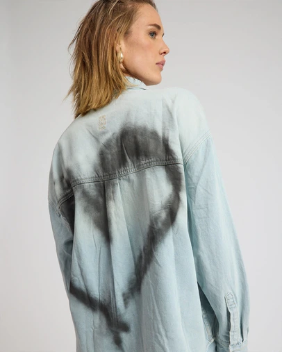 ONE TEASPOON - Daydream Heart Oversized Denim Shirt - Sea Mist Blue