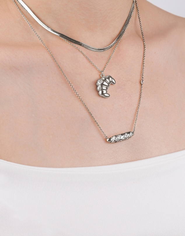Wanderlust + Co - Baguette Pave Silver Necklace