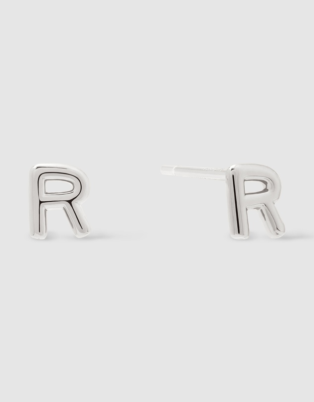 Wanderlust + Co - Alphabet Bubble Silver Stud Earrings - Letter R