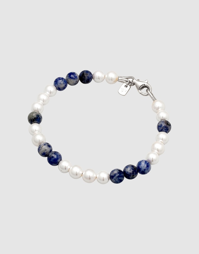 Kuzzoi - ICONIC EXCLUSIVE - Agate and Shell Pearl Bead Bracelet in 925 Sterling Silver