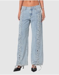 EDIKTED - Laced Up Low Rise Jeans