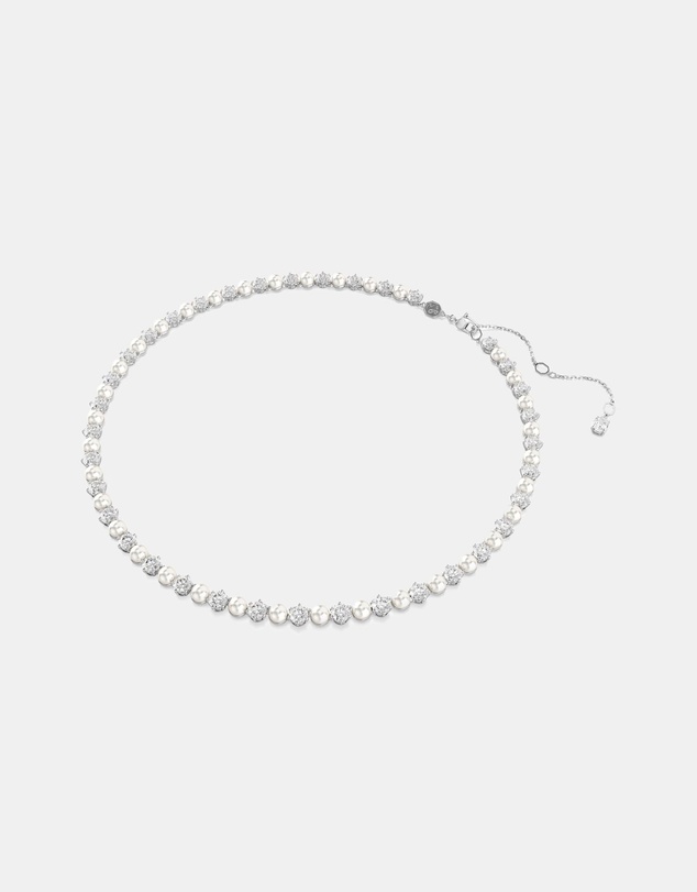 Swarovski - Matrix Tennis Necklace, Crystal Pearl, Round Cut, White, Rhodium Plated