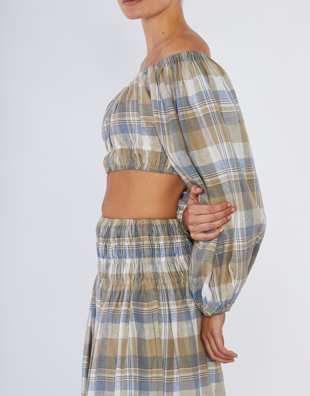Amelius - Allegra Linen Plaid Crop Top