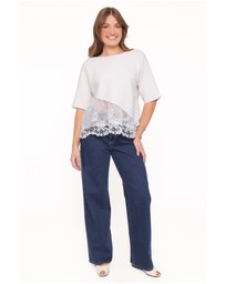 Petal & Pup - Chase Lace Hem Ribbed Top - Ivory