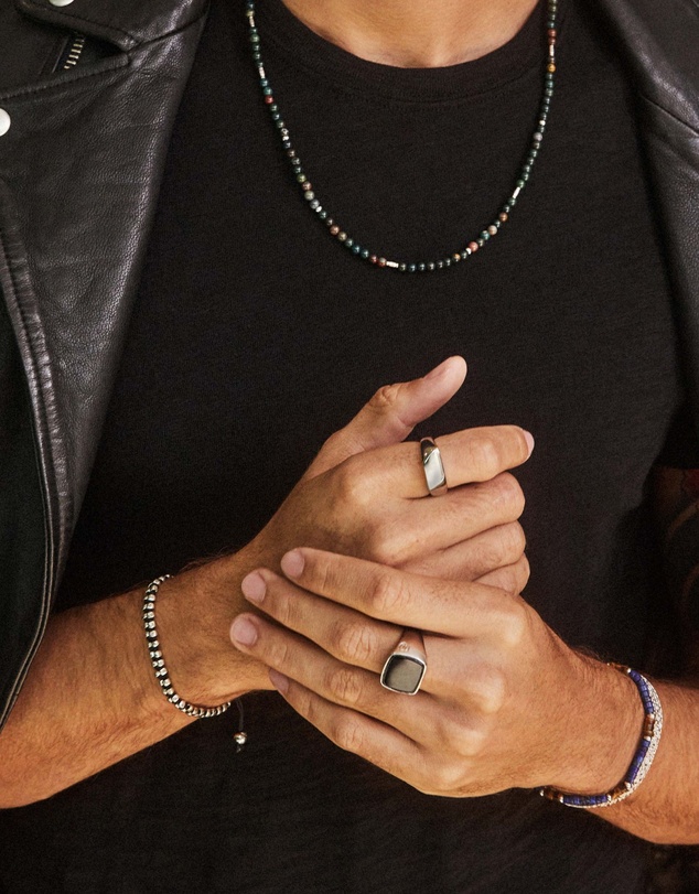 Nialaya Jewellery - Men's Wristband with Blue Lapis and Brown Tiger Eye Heishi Beads