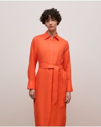 Trenery - Delave Linen Long Sleeve Shirt Dress in Fiesta Red