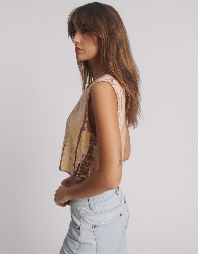 ONE TEASPOON - Gloria Tropical V-Front Rib Tank Top - Yellow