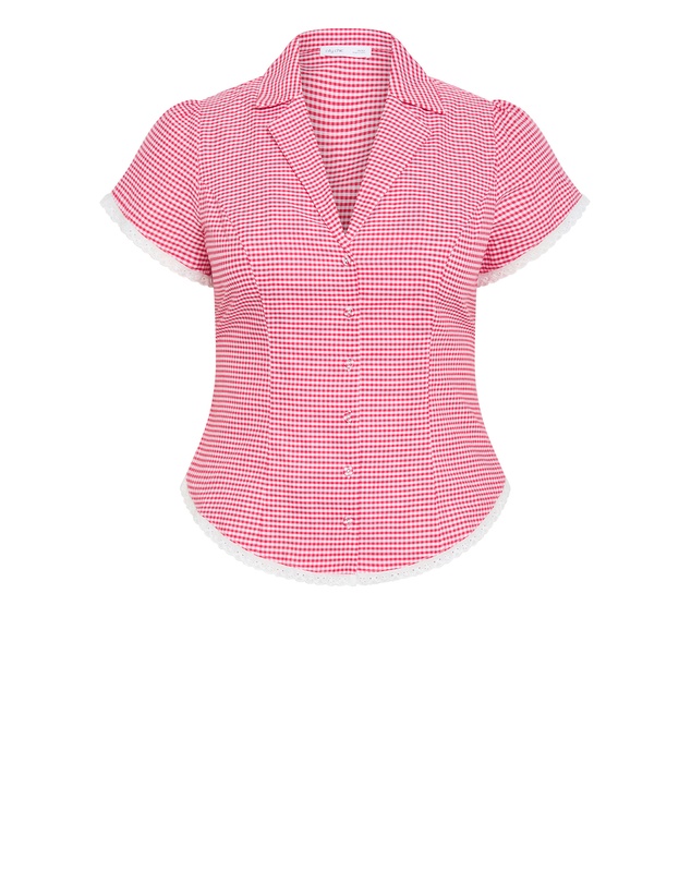 City Chic - Plus Size Eleni Gingham Shirt - watermelon