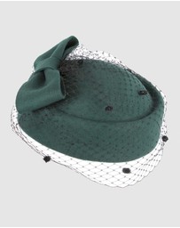 Max Alexander - Felt Green Pillbox Hat With Veil