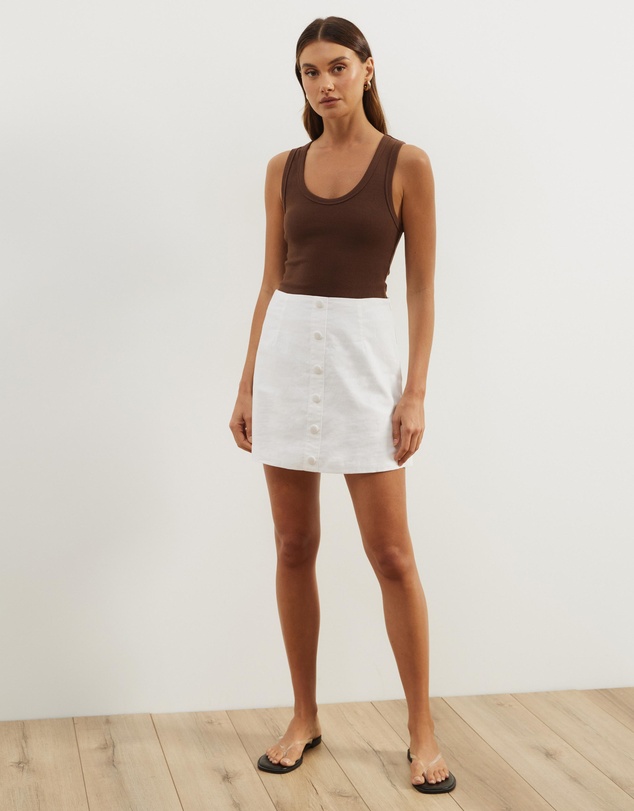 Atmos&Here - Isla Linen Blend Button Up Mini Skirt