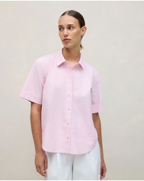 Trenery - Cotton Seersucker Short Sleeve Shirt in Soft Lilac