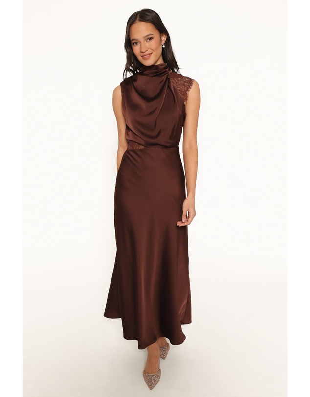 Petal & Pup - Anabelle Halter Neck Lace Maxi Dress - Chocolate Brown