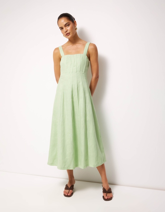 AERE - Pasey Linen Seamed Detail Midi Dress