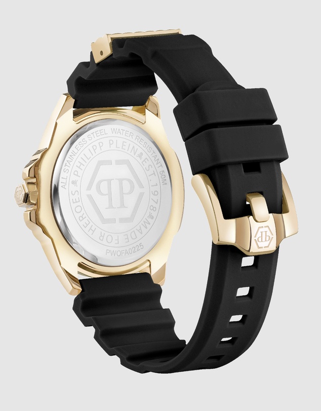 Philipp Plein - Plein Majesty Gold-tone with Crystals 38mm Black Dial and Silicone strap