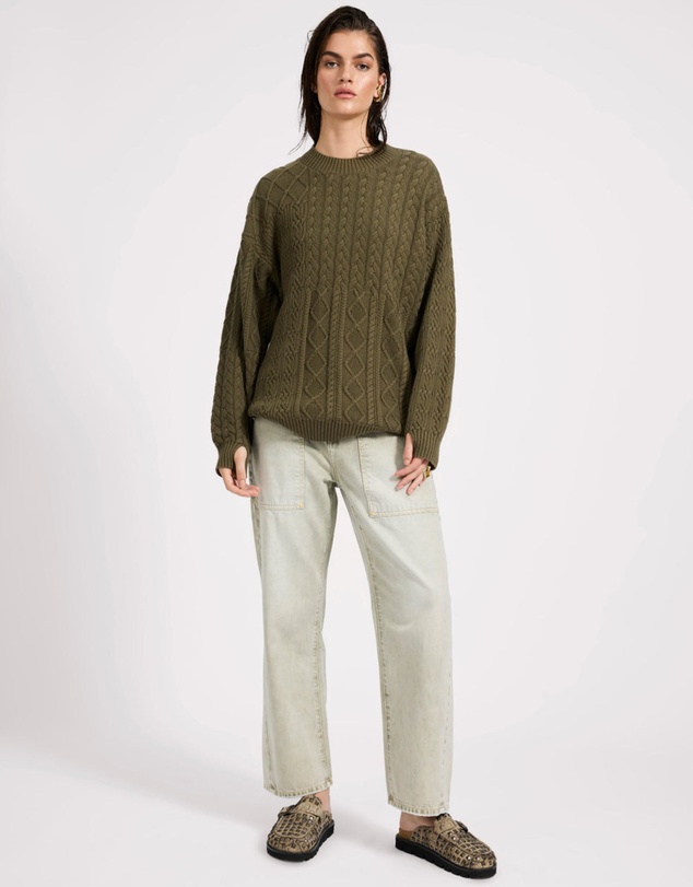 ONE TEASPOON - Mixed Cable Cotton Knit Sweater - Khaki
