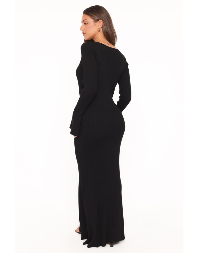 Petal & Pup - Desley Knit Long Sleeve Maxi Dress - Black