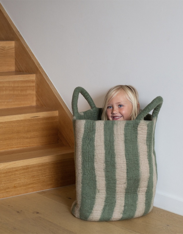Phile - Toy Basket in Green Stripe - Large