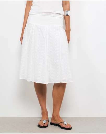 AERE - Tansy Embroidered Midi Skirt