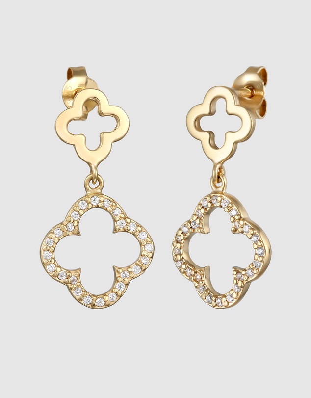 Elli Jewelry - Zirconia Cloverleaf Drop Earrings in Gold-Plated 925 Silver