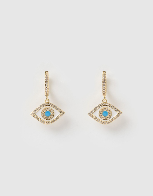 Izoa - Evil Eye Huggie Earrings