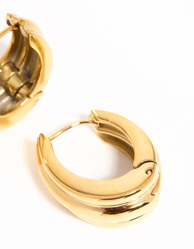 Lovisa - Waterproof Gold Plated Stainless Steel Hinged Hoop Indented Earrings