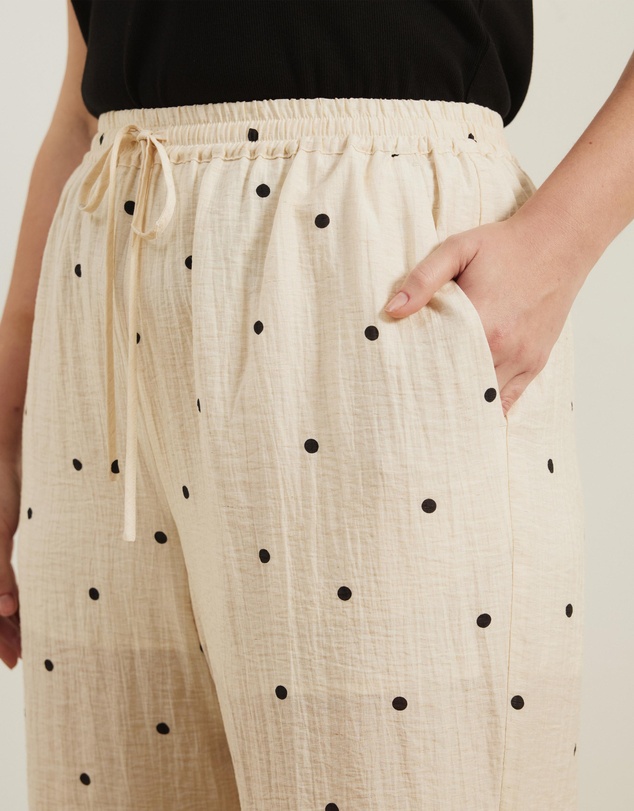 Atmos&Here Curvy - Bella Polka Dot Drawstring Linen Blend Pants