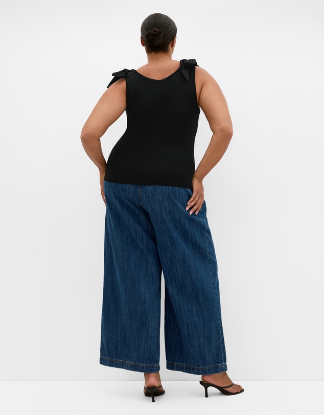 City Chic - Plus size Emma Bow Rib Tank - black