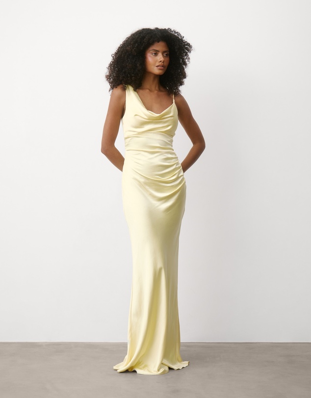 Six Stories - Cowl Front Asymmetrical Satin Bridesmaid Dress