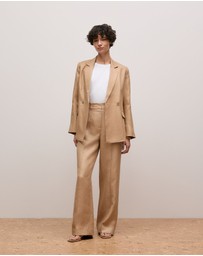 Trenery - Linen Twill Double Breasted Blazer in Light Camel