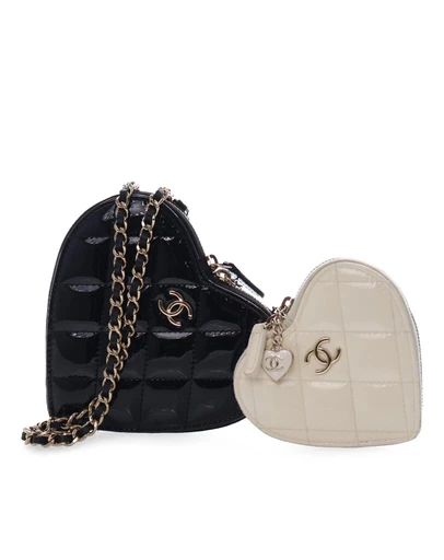 Pre-Loved by Azura Reborn - Pre-Loved Quilted Patent Duo Heart Clutch with Chain