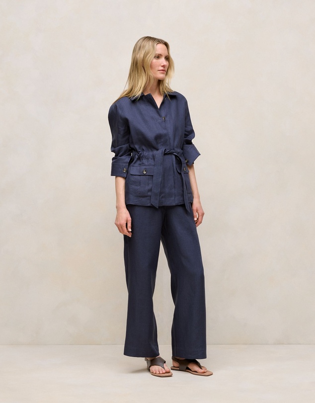 Trenery - Linen Pocket Detail Belted Jacket in Night Sky
