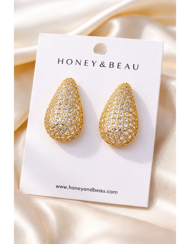 Honey and Beau - Gold Pavé Teardrop Stud Earrings