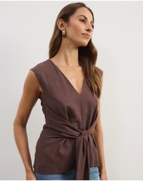 Atmos&Here - Liora Linen Blend Top with Tie