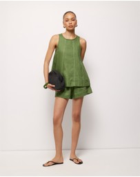 AERE - Contrast Stitch Linen Top