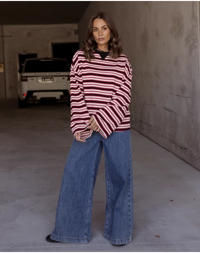 ALEXANDRA - Sable Long Sleeve Top Red Stripe