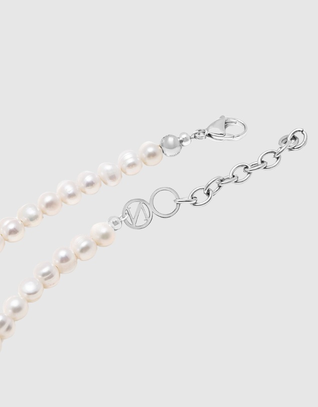 Nialaya Jewellery - Pearl Choker with Double Panther Head in Silver