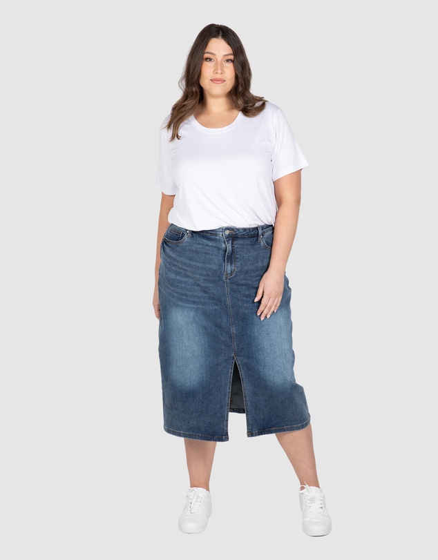 Love Your Wardrobe - Tabitha Stretch Denim Midi Skirt