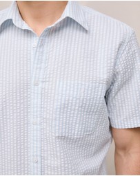 Trenery - Regular Fit Seersucker Stripe Pocket Shirt in Ice Blue