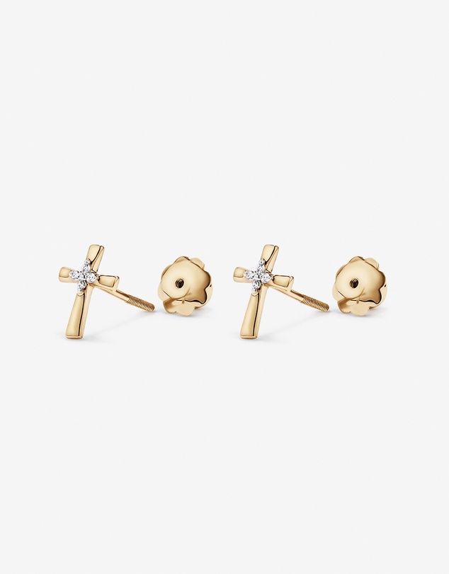 Michael Hill - Children's Cubic Zirconia Cross Stud Earrings in 10kt Yellow Gold