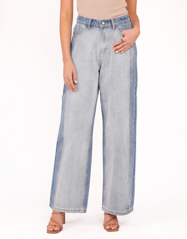 Petal & Pup - Yuri Wide Leg Jeans - Two Tone Blue
