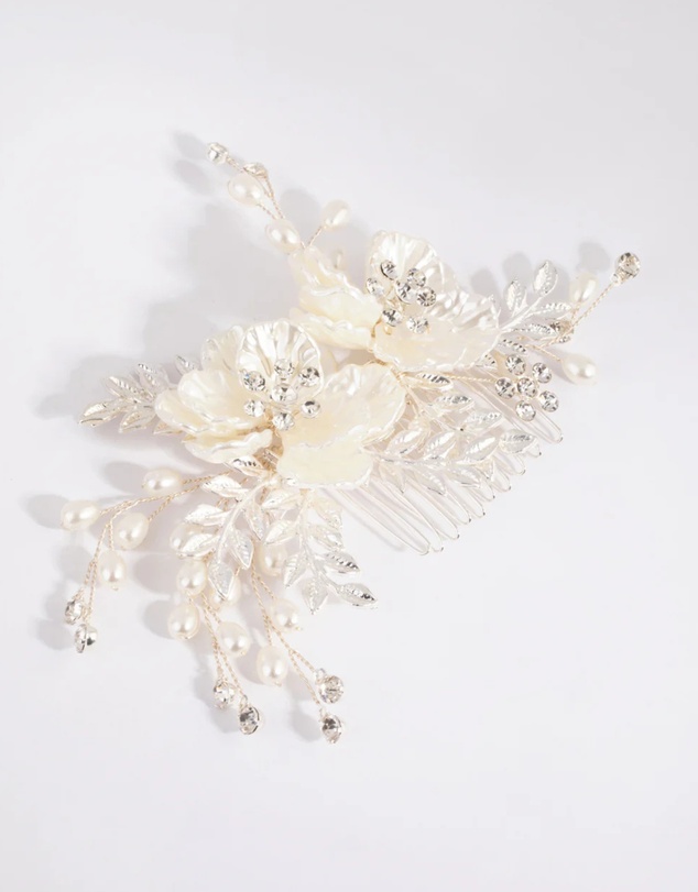 Lovisa - Silver Pearlised Flower Comb